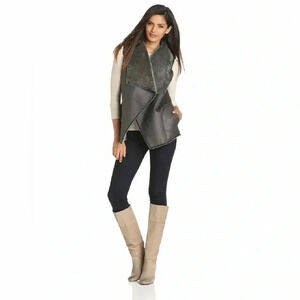 VELVET BY GRAHAM & SPENCER Women's Faux Sherpa‎ Vest Grey XS